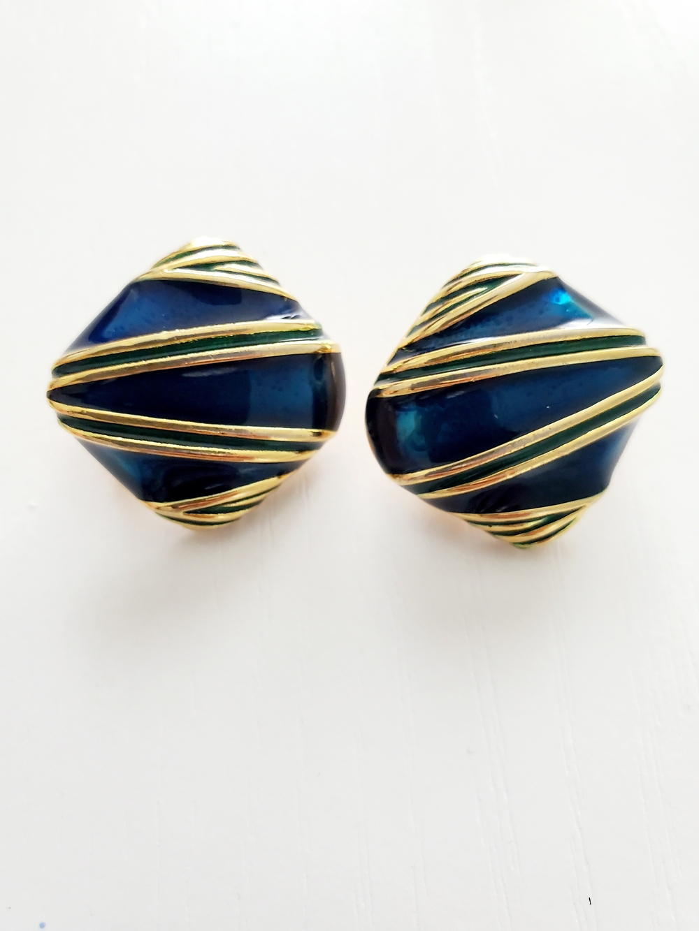 Gold-Tone Blue Enamel & Red Crystal Clip-On Earring Set - Picture 4 of 5